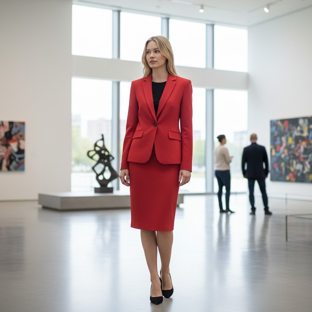 Kasper 3 Piece Suit Set Women 8P/10 Red Blazer Sheath Dress Trousers Business